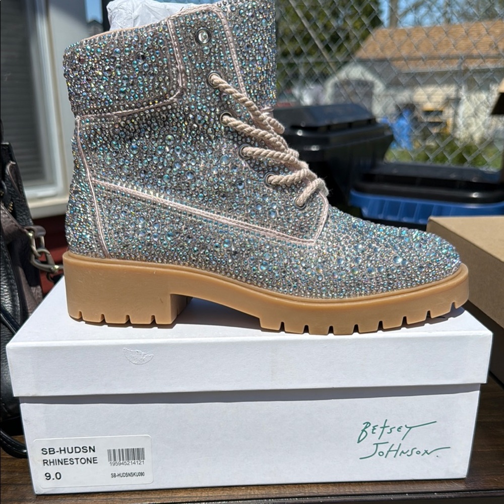 Betsey Johnson Silver Combat Boots Glittery Finish